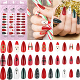 72 Pieces Christmas Fake Nails Artificial Fake Stiletto Fingernails Artificial Full Cover Fingernails with Cute Snowflakes Christmas Trees and Elks for Nail Art Decoration, 12 Sizes (Cute Pattern)