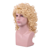 Yilys 80s Long Curly Men's Mullet Wig Heavy Metal Halloween Rocker Style Hair (Blonde2#)