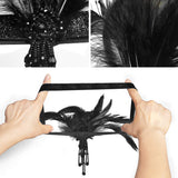 FOBU  3 Set 1920s Flapper Headpiece Roaring 20s Feather Headband Gatsby Headpiece for Women Hair Accessories (Black) middle