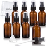 1 oz / 30 ml Amber Glass Boston Round Bottle with Black Treatment Pump (8 Pack) + Clear Travel Bag and Funnel