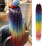 7 Packs 32 Inch AU-THEN-TIC Box Braid Crochet Hair Crochet Box Braids Hair Mambo Twist Braiding Pre-Stretched Pre Looped Hair Extensions (7-Pack, RAINBOW)