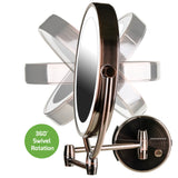 Ovente Wall Mount Makeup Beauty 9.5 Inch 1X Vanity Mirror LED Lights, 10X Magnification, Double Sided 360 Rotation, Option of AA Batteries or USB Adapter Powered, Antique Brass MLW45AB1X10X