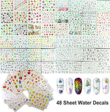 Nail Art Tools Decoration Manicure Kit Set 48 Sheet Water Nail Decals Stickers,5 Boxes Nail Beads Rhinestones Stone Gold Metal Studs,5 Nail File Sticks,5 Dotting Pen,Stamping Sponge Pusher