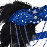 BABEYOND 1920s Flapper Headband 20s Great Gatsby Headpiece Black Feather Headband 1920s Flapper Gatsby Hair Accessories (Blue)