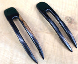 JWL (2) Ebony Two Prong Curved 4.5 Inch Hair Stick Pick Pic Pin Fork - Hawaiian Style