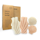 Konjac Sponge Face and Body Set - Mild Exfoliation with Sensitive Skin - Safe and Gentle for Baby, Natural Kids Bath Toys - Original and French Red Clay Added, 4 Pack in 2 Sizes Cute Fun Shapes