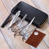 CCbeauty Professional Hair Cutting Scissors Barber Thinning Texturizing Hairdressing Shears, Hair Comb, Black Leather Case, Stainless Steel Haircut Shears Kit 6 inch For Men, Women