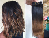 12" Straight Full Head Ombre Real Clip in Human Hair Extensions 80grams (12"- Natural black/chocolate brown)