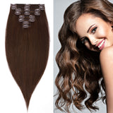 S-noilite 20inch Clip in Extensions Human Hair 8 Pieces 105g Full Head Clip in Natural Human Hair Extension Medium Brown Grade 7A Thick Straight Clip on Real Remy Hair Ombre #4