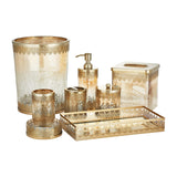 Five Queens Court Irene Crackled Glass and Metal Moroccan Soap Dish, Gold, 4.25x4.25