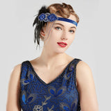 BABEYOND 1920s Flapper Headband 20s Great Gatsby Headpiece Black Feather Headband 1920s Flapper Gatsby Hair Accessories (Blue)