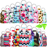 18 Sets Empty Travel Bottle Keychain Holder Set Leak-proof Refillable 30 ml/ 1 oz Empty Bottle Portable Travel Bottle Container with Flip Cap and 2 Silicone Funnel for Travel (Stylish Pattern)