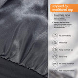 Satin Lined Hair Cover Sleep Cap - Adjustable Stay on No Fading Slouchy Skull Night Sleeping Beanie for Frizzy Natural Curly Hair Protection - Solid Black