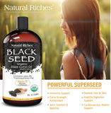 Organic Black Seed Oil USDA Pure Premium Quality Black Cumin Seed Oil Nigella Sativa. Glass Bottle - Undiluted, Cold Pressed, No Solvents, Vegan -8 fl oz. Natural Riches