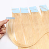 SEGO Blonde Remy Tape In Hair Extensions Human Hair Extensions Tape In Real Hair Straight Skin Weft Tape In Human Hair Extensions Seamless Invisible 20 Pieces 18 Inch 50 Gram Bleach Blonde