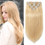 S-noilite Clip in Hair Extensions Human Hair Double Weft Full Head for Women Real Remy Human Hair Clip on Extensions Soft Smooth 22inch 160g 8pcs Clips per Package #24 Natural Blonde