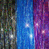 40" Sparkling Hair Tinsel 300 Strands (Stellar Midnight Black, Blue Flame, Purple Orchid)