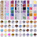 Duufin 6 Boxes Nail Rhinestones and 40 Pots Nail Foils Flakes Nail Paillette Foil Chips Nail Gems Nail Sequins Nail Studs for Nail Art