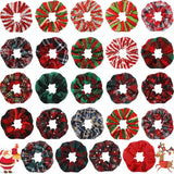 24 Pieces Christmas Hair Scrunchies Soft Elastic Hair Bands Plaid Snowflake Hair Scrunchy Christmas Elastics Bobbles for Women Girls Hair Accessories, 24 Styles
