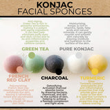 Konjac Sponge (5 Pack) | Natural Eco-Friendly & Reusable | Makeup Remover Pads/Sponge | Facial Exfoliator Wash/Scrub & Skin Cleanser | Charcoal, Turmeric, Green Tea, French Red Clay, Pure Konjac