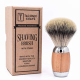 Taconic Shave's Premium Synthetic Silvertip Luxury Shaving Brush with Deluxe Beechwood and Chrome Handle, Shaving Stand Included