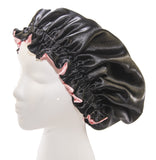 (PINK & BLACK) (X-Large, PINK) 24 Inch Reversible Luxuries Pure Satin Hair Bonnet -Safe For All Hair Types - Most Beneficial hair wrap for sleeping cap Many colors/size Available