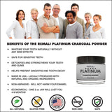 REMALI PLATINUM Activated Charcoal Teeth Whitening Powder - MADE IN USA from all NATURAL and ORGANIC Coconut – NON ABRASIVE Formula Proven SAFE for Enamel– Better Stain Remover than Strips,Kit,Gel,Pen