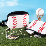 2 Pieces Baseball Print Makeup Bag Softball Travel Cosmetic Pouch Bag Waterproof Neoprene Bag with Zipper for Women, Girls, Travel, Teamates (White)