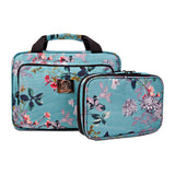 Large Hanging Travel Cosmetic Bag For Women - Travel Toiletry And Cosmetic Makeup Bag With Many Pockets (Turquoise flowers)