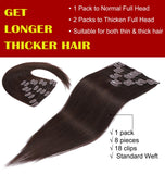 S-noilite 16 18 20inch Clip in Human Hair 8 Pieces Full Head Thick Straight Ombre Clip in Hair 100g Dark Brown Grade 7A Long Clip Hair Extension 100% Remy Hair #2