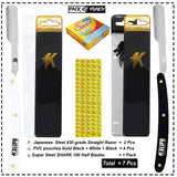 Professional Straight Razors for Men, 2Pc cutthroat straight Razor +100 Shark single edge disposable shaving Blade, Premium Straight Razor Kit for Barber Supplies. A Classic Shavette for hair to beard