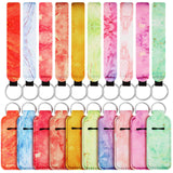 20 Pieces Marble Chapstick Holder and Keychain Lanyard Wristlet Set Lipstick Holder Keychains Clip-on Sleeve Chapstick Holder for Women Girls Travel Accessories, 10 Colors (Rectangle Shape)
