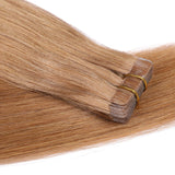 Human Hair Extensions Tape in Seamless Invisible Skin Weft Real Remy Hair Extensions Glue in 60G Thicken Full Head Tape on Brazilian Hair Extensions Silky Straight Natural Golden Brown 20pcs 22 Inch