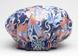 Dry Divas Designer Shower Cap For Women - Washable, Reusable - Large Bouffant Cap With Vintage Jeweled Brooch (She Sells Sea Shells)