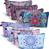 8 Pieces Cosmetic Bag Makeup Bag Waterproof Travel Toiletry Pouch Bag with Mandala Flowers Design, 8 Styles (Round Mandala Flowers)