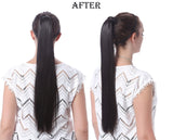 Onedor 24" Straight Wrap Around Ponytail Extension for Women. Premium Synthetic Fiber 120g-130g (1B# Off Black)