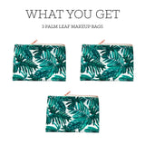 (Set of 3) Palm Leaf Cosmetic Bag Makeup Brushes Nylon Bag for Women Girls Toiletry Travel Accessories