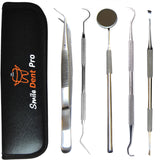 Dental Tools Smile Dent Pro Kit, Stainless Steel Dental Scaler, Mouth Mirror, Tarter Scraper, Tooth Pick, Tweezers, Plaque And Calculus Remover Dentist Hygiene Instruments Set For Home & Pet Oral Use