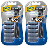 Bic Flex 3 Hybrid Razor For Men - 5 Cartridges & 1 Handle Per Package - Pack of 2 Packages