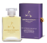 Aromatherapy Associates De-Stress Muscle Bath And Shower Oil 1.86oz. Immerse over-exerted muscles in the warming and soothing essential oils of Rosemary, warming Ginger and invigorating Black Pepper.