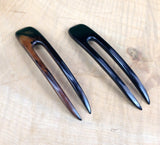 JWL (2) Ebony Two Prong Curved 4.5 Inch Hair Stick Pick Pic Pin Fork - Hawaiian Style