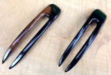 JWL (2) Ebony Two Prong Curved 4.5 Inch Hair Stick Pick Pic Pin Fork - Hawaiian Style