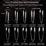 Wiselooker 500pcs Coffin False Nails Extension Tips Clear Full Cover 10 Sizes for Acrylic Nails Fake Nails Gel Nails