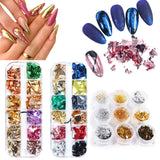 GOTONE 11 Pack Mixed Shining Flakes Irregular Nail Glitter Holographic Sequins Gold Foils DIY Polish Nail Art Transfer Foil Sticker Nail Art Decorations