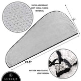 LUXERIS Microfiber Hair Towel for Women - Drying Twist Wrap for Curly, Long, Thin or Short Hair – Ultra Absorbent Anti Frizz Turban for Sleeping and Showering 2 Pack Plus Soft Headband(Ivory/Grey)