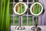 Ovente Table Top Makeup Mirror 7 Inch 1X, 8X Full View Magnification Cool White LED Lights, Distortion Free Design, Double-Sided, Battery Powered and 360 Degrees Rotation Nickel Brushed MDT70BR1X8X