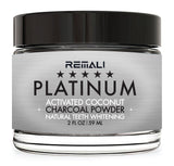 REMALI PLATINUM Activated Charcoal Teeth Whitening Powder - MADE IN USA from all NATURAL and ORGANIC Coconut – NON ABRASIVE Formula Proven SAFE for Enamel– Better Stain Remover than Strips,Kit,Gel,Pen