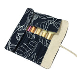 12 Pockets Makeup Brushes Rolling Case Pouch Holder Cosmetic Bag Organizer Case with Belt Strap, NO BRUSHES (Blue Leaf)