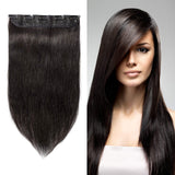 S-noilite 24inch 3/4 Full Head Clip in Extension Human Hair Invisible Thicken Straight Clip on Human Hair Extension One Piece 5 Clips 100% Remy Human Hair #1B Natural Black