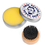 Twin Beards Beard Care Set for Men | 100% Boar Bristle Beard Brush & Metal Tin | Sandalwood Beard Balm | Conditions & Strengthens Softer & Thicker Beard | Cocoa Butter, Bees Wax & Jojoba Oil | 3.5 oz